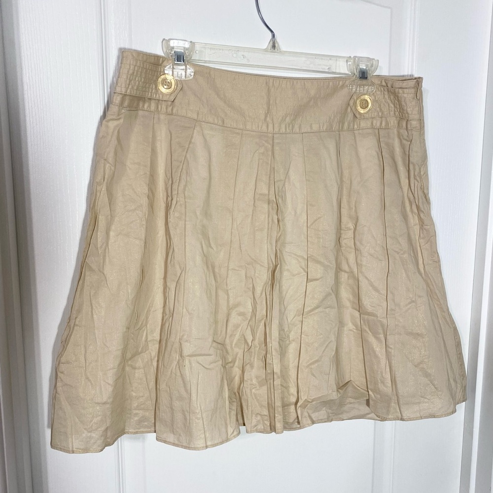 Y2K Star City Metallic Gold Cotton Pleated Knee Length Skirt JR 13
